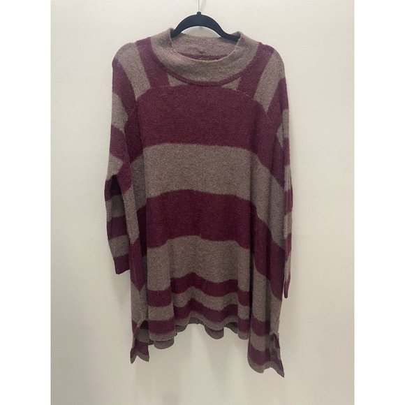 Free People Oversized Tunic Plum Tan Alpaca Blend Boho Sweater Size Xs - Picture 1 of 5